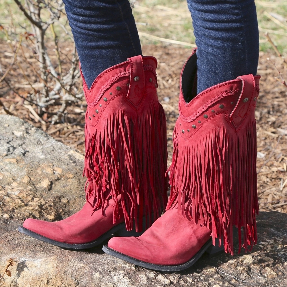 Red Liberty Black Fringe Cowboy Boots